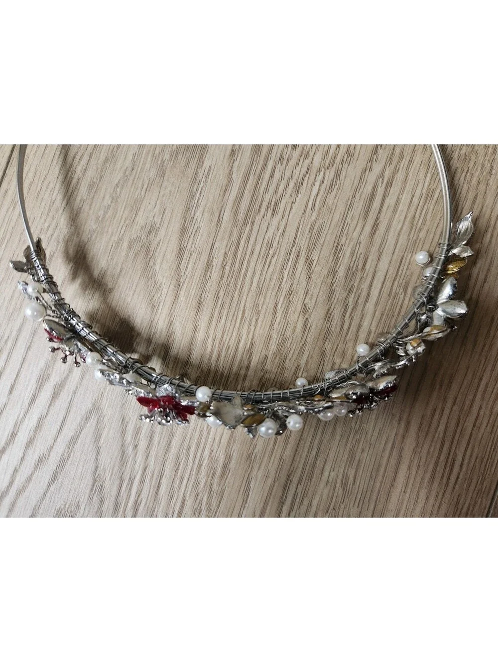 VTG Davids Bridal Wedding Prom Crystal Tiara Rhodium Pearl Apple Stone Flowers